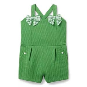 New With Tags Girls Janie & Jack Green Quilted Gingham Bow Romper Size 2T